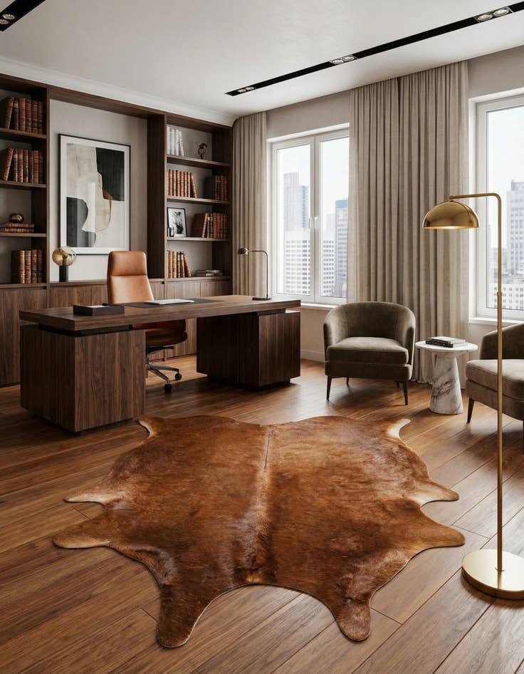 Detail image of 6' 3 x 6' 8 Cowhide Leather Square Rug