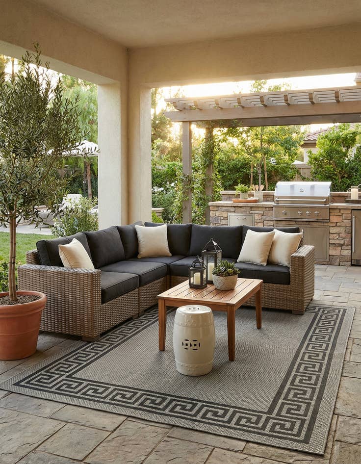 Detail image of  8' x 11' 4  Washable Border Indoor / Outdoor Rug