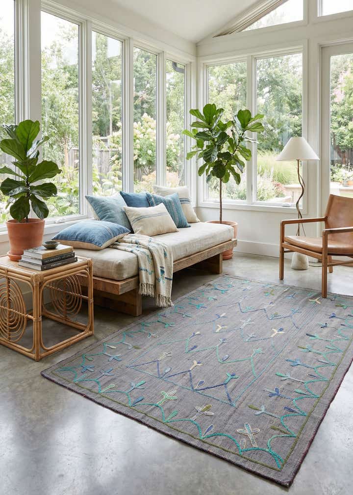 4' 7 x 6' 9 Hand Woven Kilim Suzani Wool Rug