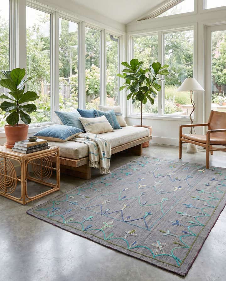 4' 7 x 6' 9 Hand Woven Kilim Suzani Wool Rug