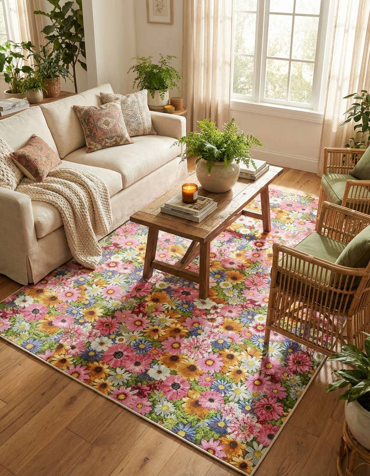 Detail image of 8' x 10'  Washable Botanical Indoor / Outdoor Rug
