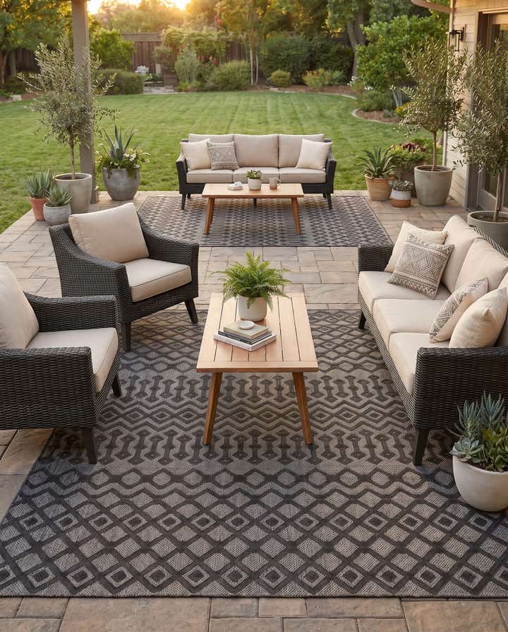 9' x 12' Easy-Clean Trellis Textured Indoor / Outdoor Rug
