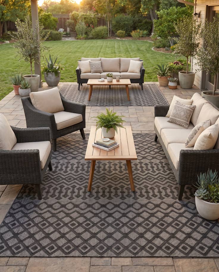 Detail image of 9' x 12' Easy-Clean Trellis Textured Indoor / Outdoor Rug