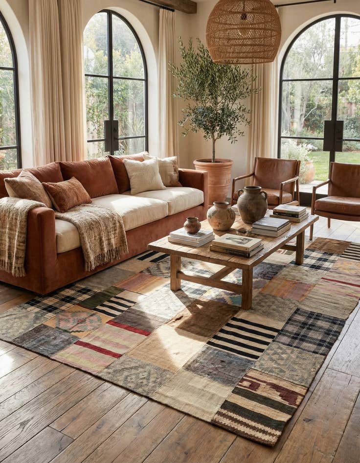 Detail image of  6' 6 x 9' 5  Hand Woven Kilim Patchwork Wool Rug