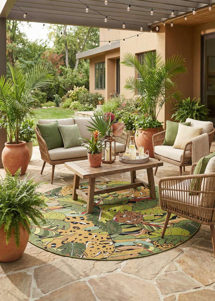 7' 10 x 7' 10 Easy-Clean Botanical Indoor / Outdoor Round Rug