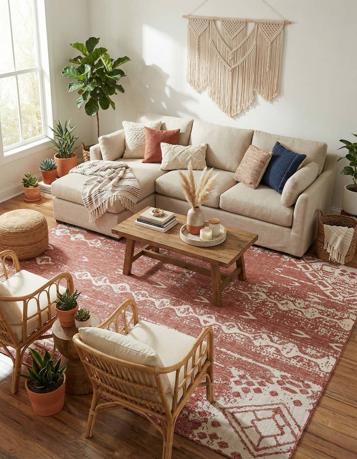 Detail image of  9' x 12'  Washable Bohemian Indoor / Outdoor Rug