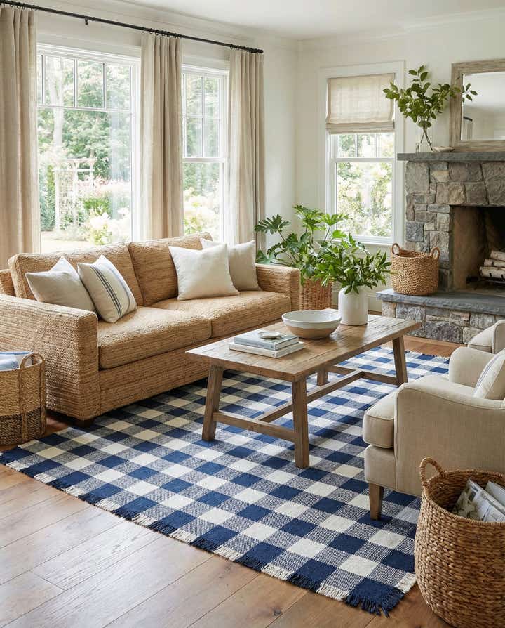 10' x 14' Easy-Clean Eco Plaid Washable Indoor / Outdoor Rug
