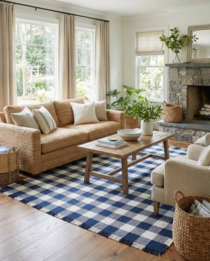 Detail image of 10' x 14' Easy-Clean Eco Plaid Washable Indoor / Outdoor Rug