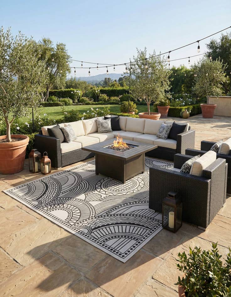 Detail image of 13' x 13'  Washable Traditional Indoor / Outdoor Square Rug