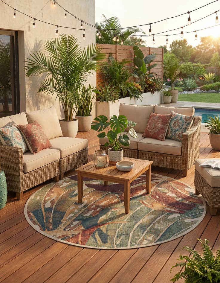 Detail image of 10' x 10'  Washable Baja Indoor / Outdoor Round Rug