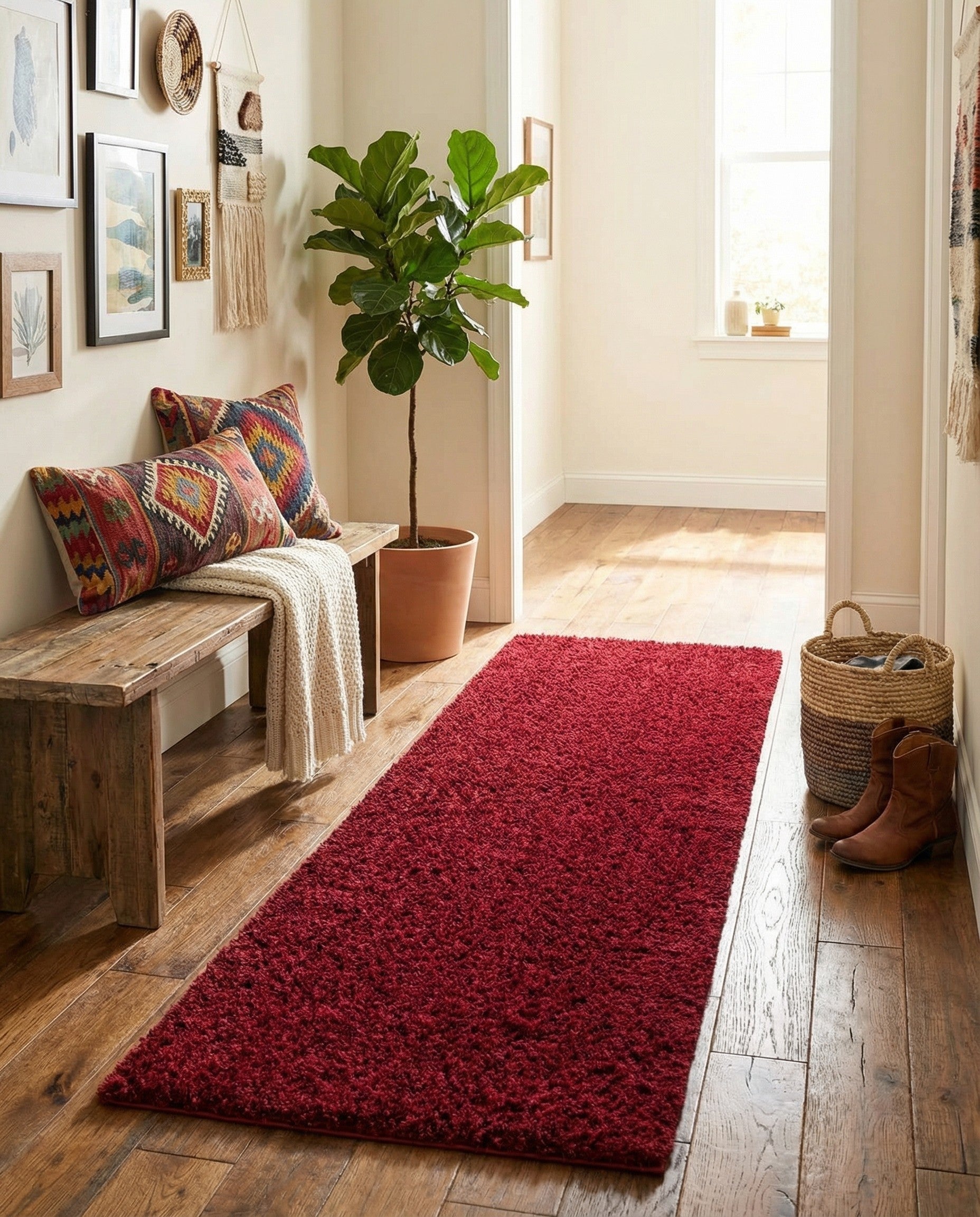 2' x 6' 9 Solid Shag Runner Rug