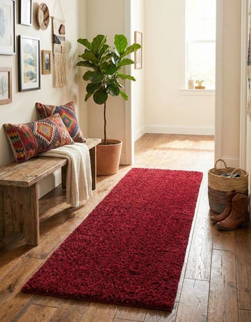 Red Solid Shag Runner Rug