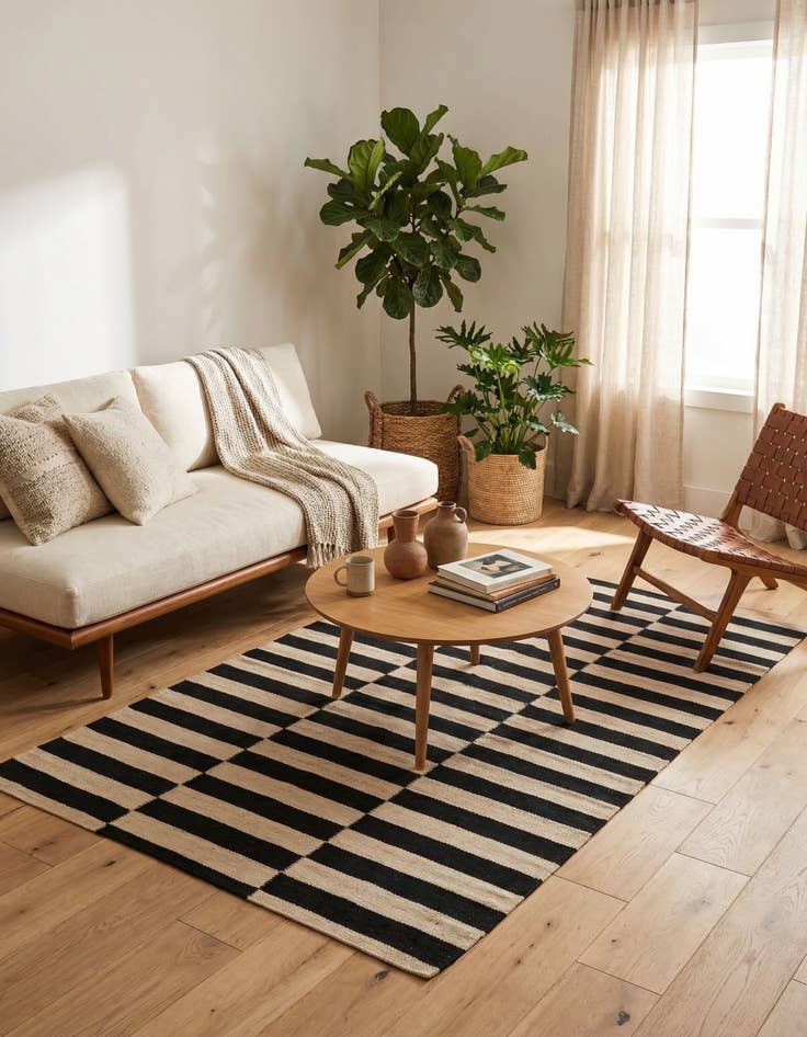 Detail image of 3' 4 x 4' 9  Hand Woven Kilim Modern Wool Rug