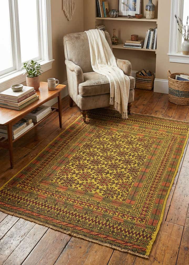 4' x 6' 3 Hand Woven Kilim Afghan Wool Rug