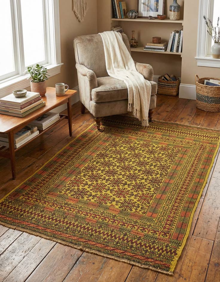 Detail image of 4' x 6' 3  Hand Woven Kilim Afghan Wool Rug