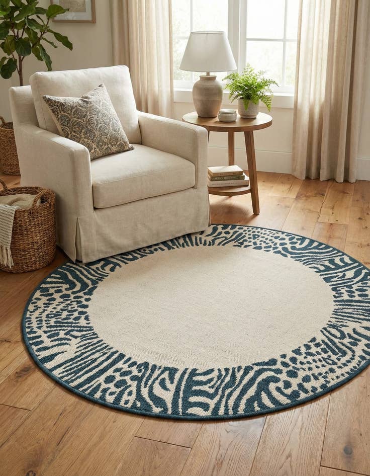 Detail image of  4' x 4'  Washable Safari Indoor / Outdoor Round Rug