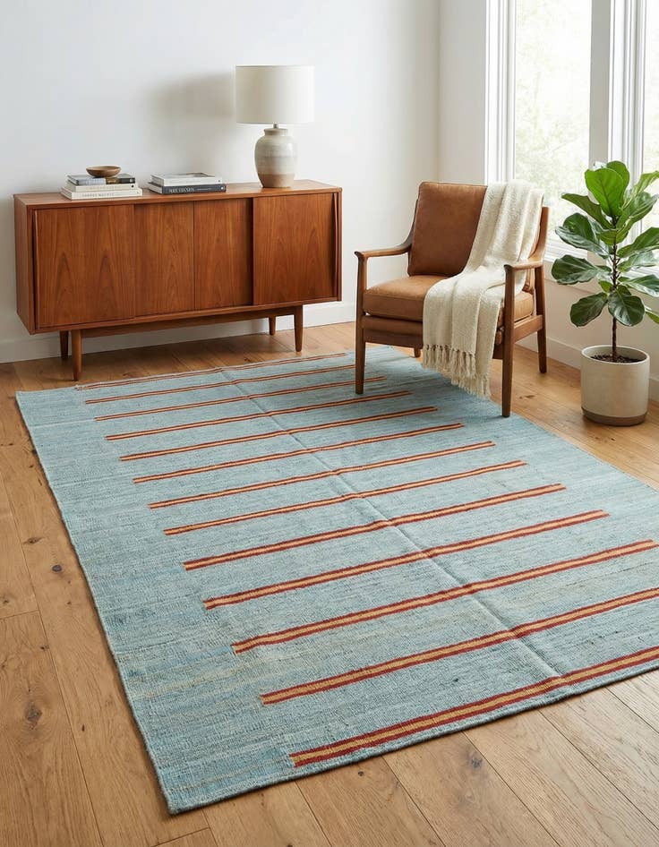 Detail image of  5' 3 x 6' 5  Hand Woven Kilim Modern Wool Rug