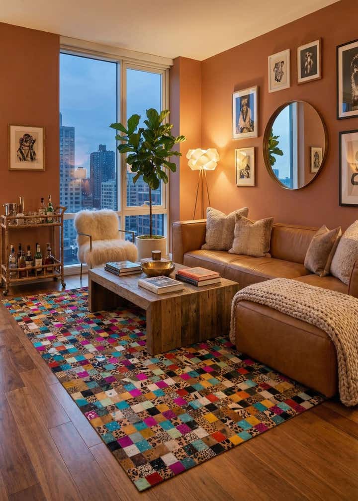 8' 1 x 10' Cowhide Leather Rug