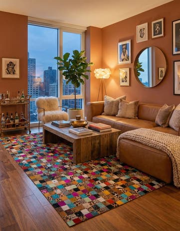 8' 1 x 10' Cowhide Leather Rug