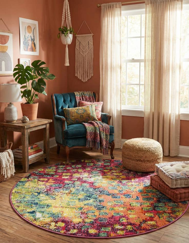 Detail image of 3' 3 x 3' 3  Washable Barcelona Round Rug