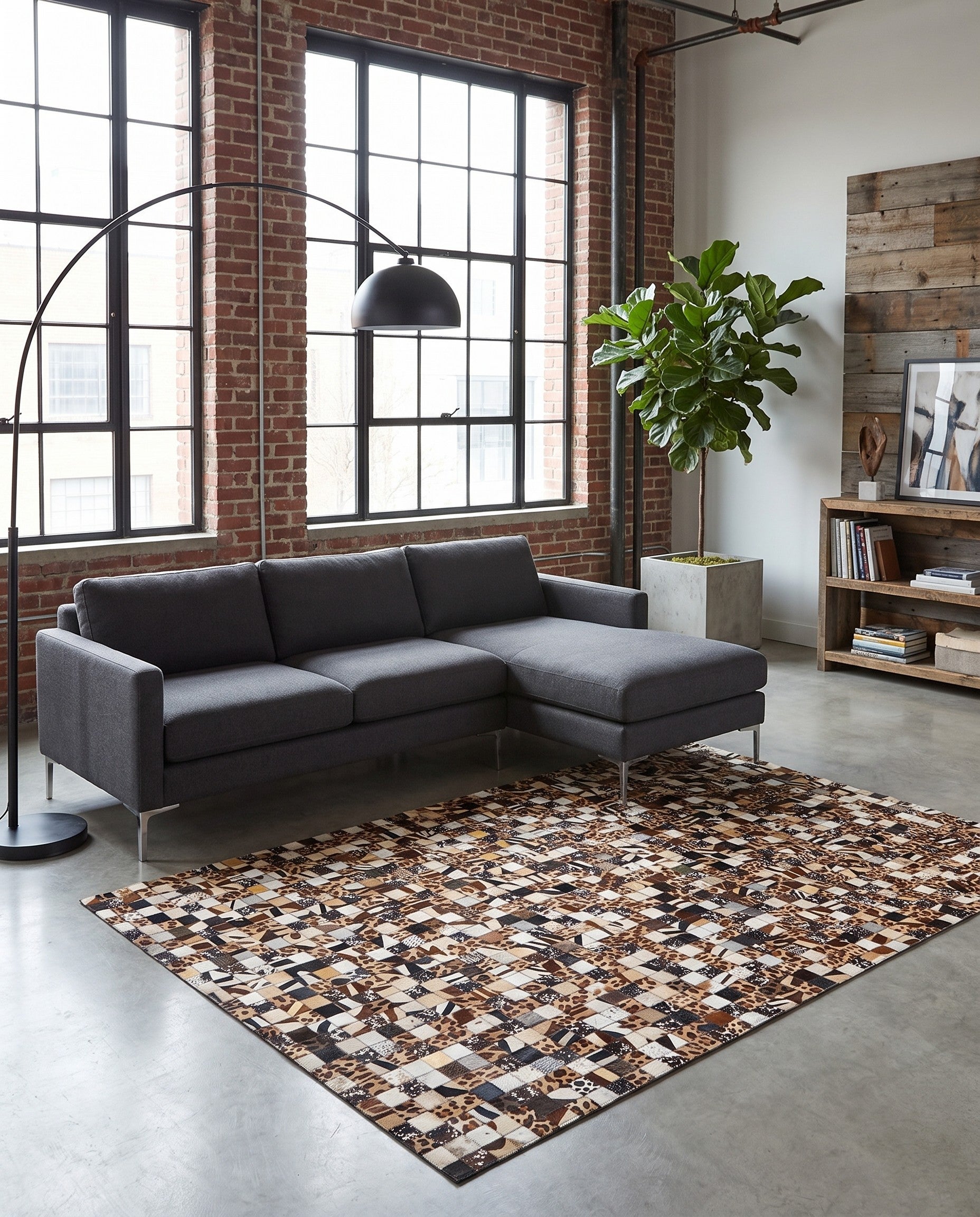 5' 1 x 8' 1 Cowhide Leather Rug