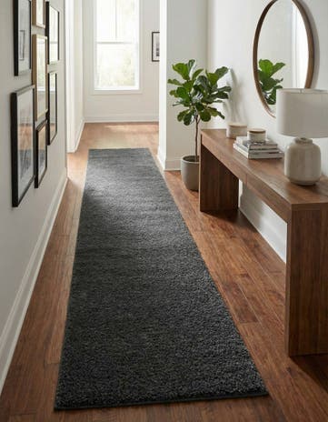 Charcoal Solid Frieze Runner Rug