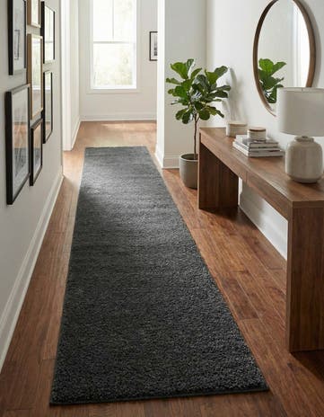 Charcoal Solid Frieze Runner Rug