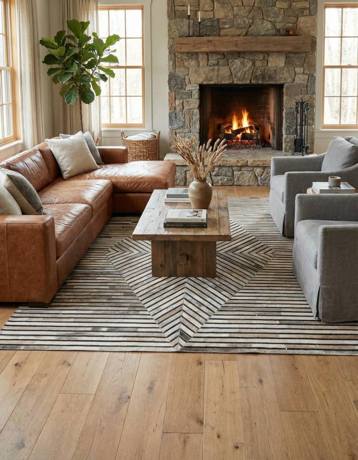 Detail image of 5' 1 x 8' Cowhide Stocks Rug