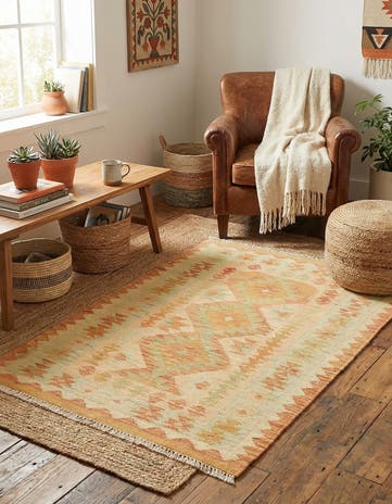 2' 7 x 4' 2 Hand Woven Kilim Waziri Wool Rug
