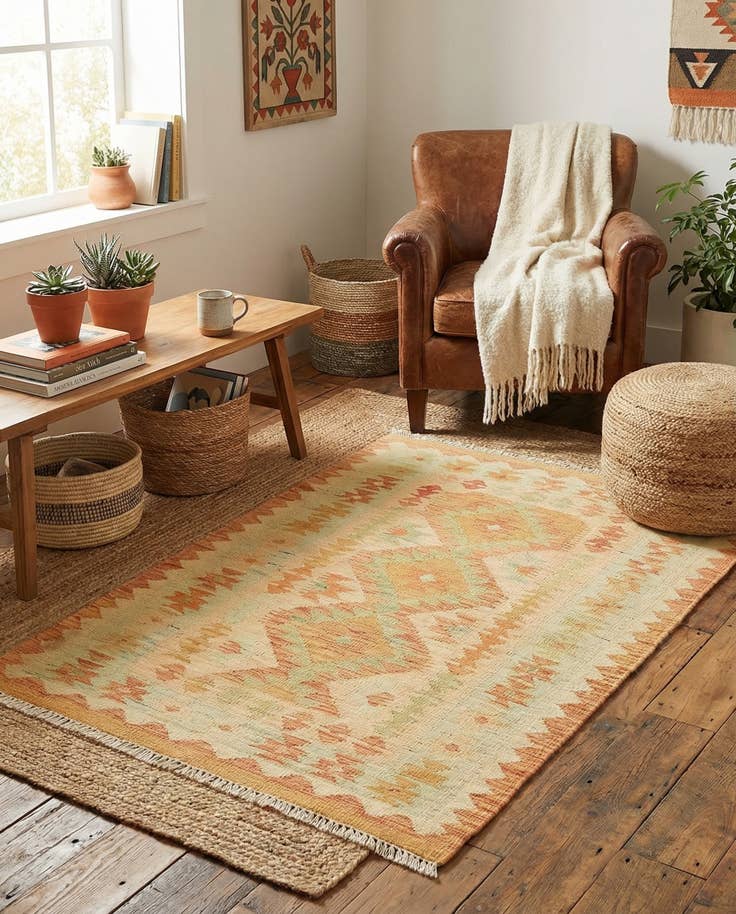 Detail image of 2' 7 x 4' 2 Hand Woven Kilim Waziri Wool Rug