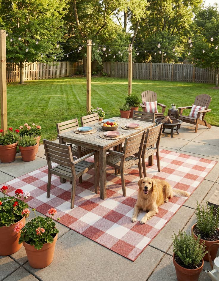 Detail image of 10' x 10'  Washable Checkered Indoor / Outdoor Square Rug