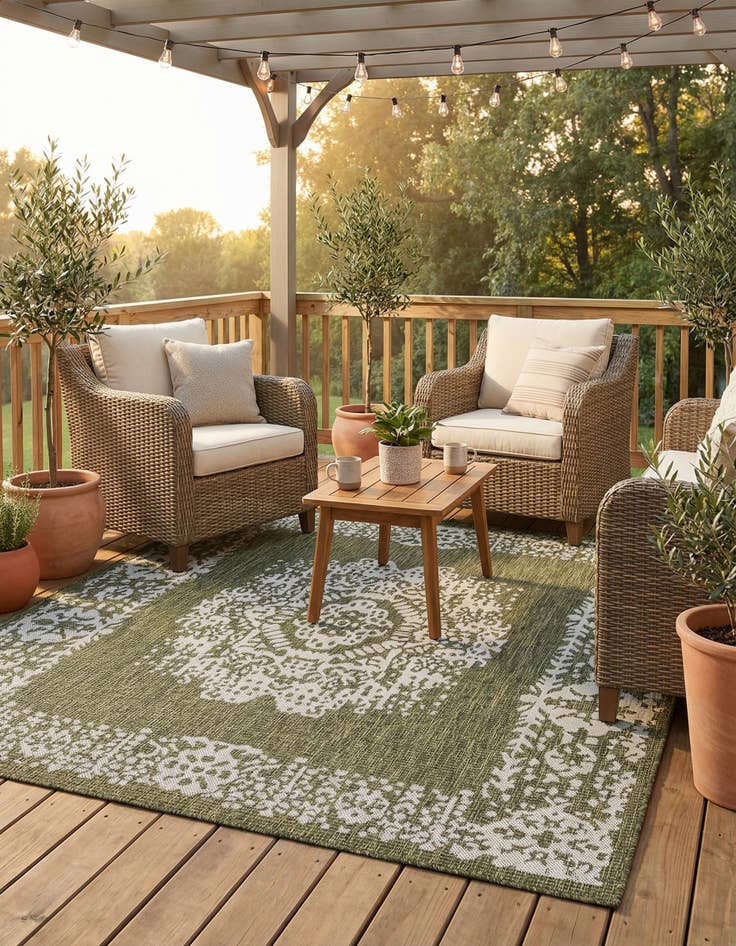 Detail image of 6' x 6'  Washable Traditional Indoor / Outdoor Square Rug