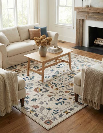Ivory Blossom Square Rug