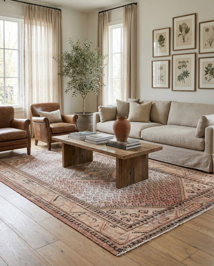 Detail image of 4' 7 x 7' Hand Knotted Ultra Vintage Persian Wool Rug