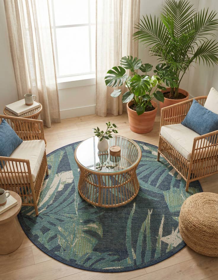 Detail image of 5' 3 x 5' 3  Washable Baja Indoor / Outdoor Round Rug