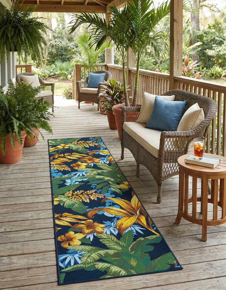 Detail image of 2' 7 x 10'  Washable Botanical Indoor / Outdoor Runner Rug