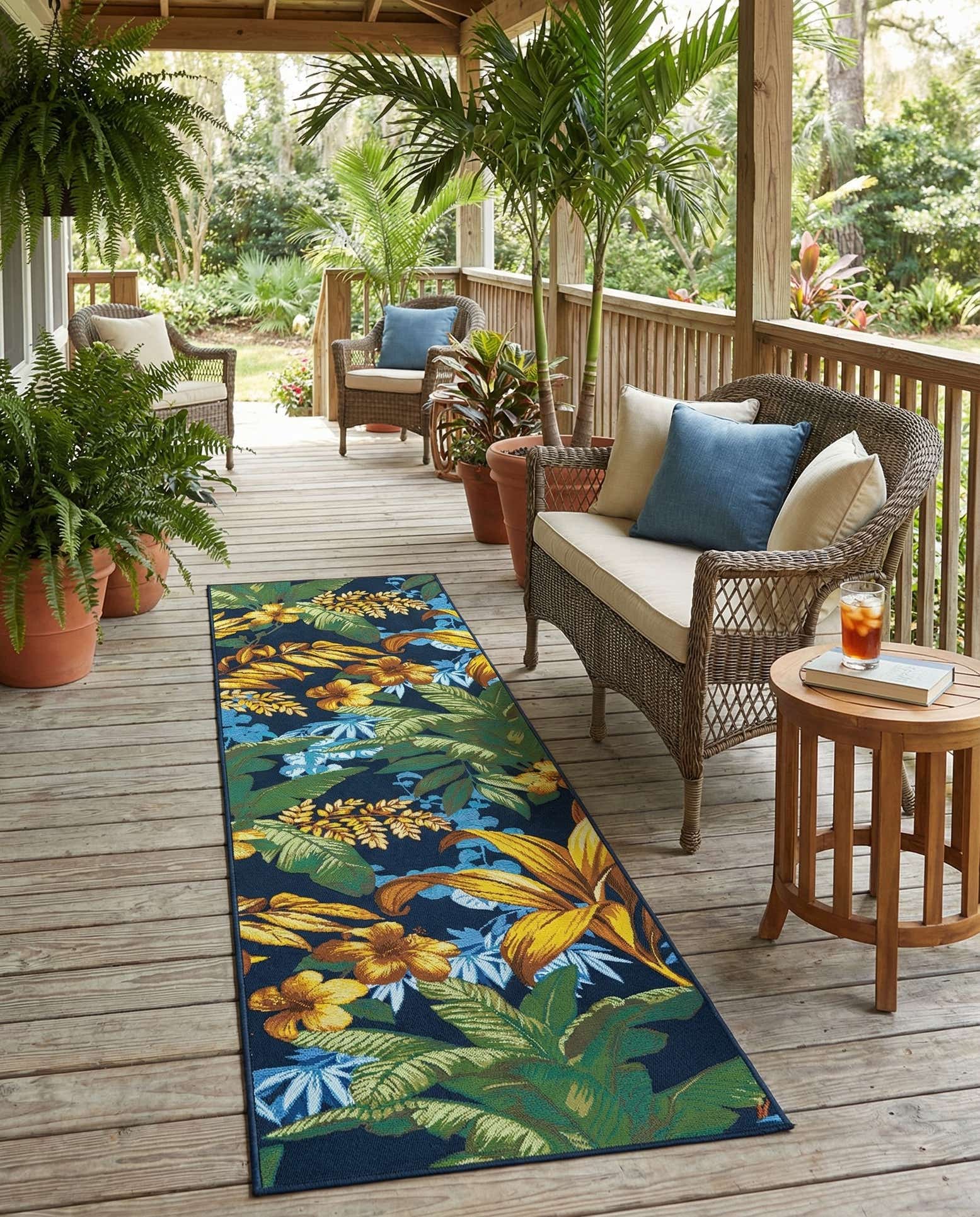 2' 7 x 10' Easy-Clean Botanical Indoor / Outdoor Runner Rug