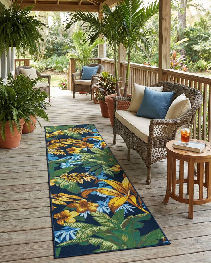 Detail image of 2' 7 x 10' Easy-Clean Botanical Indoor / Outdoor Runner Rug