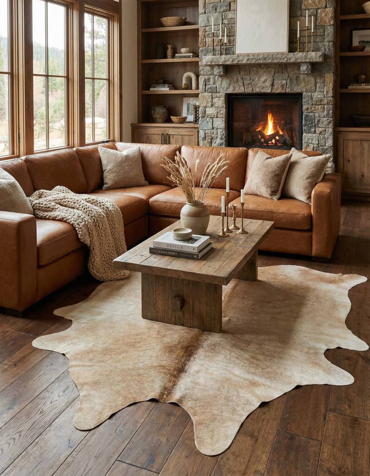 Detail image of 5' 5 x 6' 3 Cowhide Leather Rug