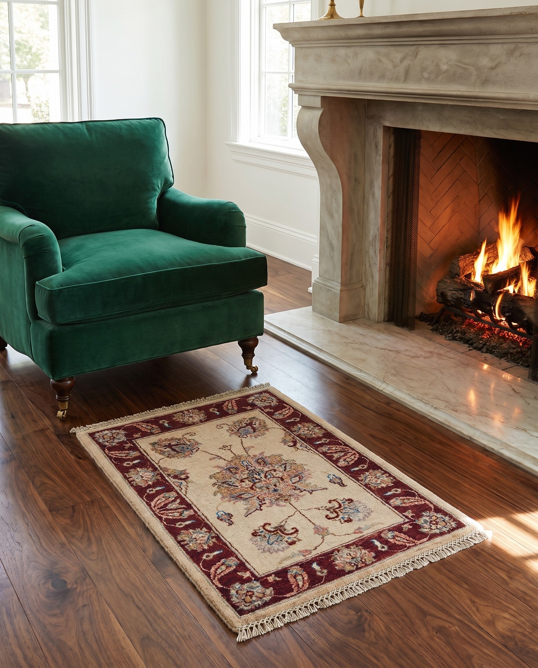 2' 1 x 3' Hand Knotted Ziegler Rug
