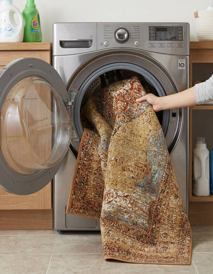 Detail image of 5' 3 x 8'  Washable Traditional Indoor / Outdoor Rug