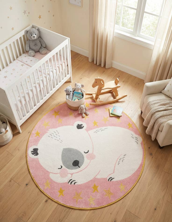 Detail image of 5' 3 x 5' 3 Bear Whimsy Kids Round Rug