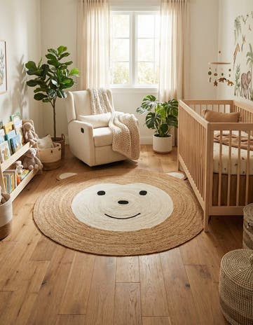 White and Natural Hand Braided Kids Braided Jute Round Rug