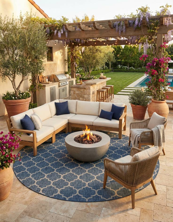 Detail image of 13' x 13' Easy-Clean Trellis Indoor / Outdoor Round Rug