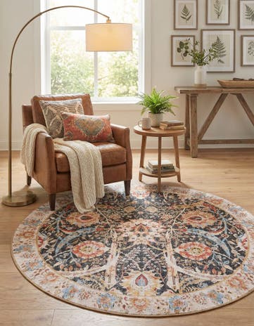 Black Washable Timeless Round Rug