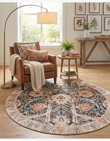 Black Washable Timeless Round Rug