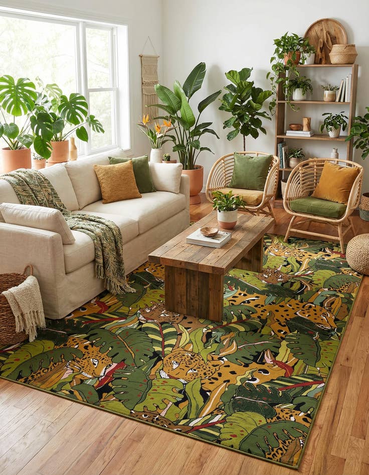 Detail image of 9' x 12' Easy-Clean Botanical Indoor / Outdoor Rug