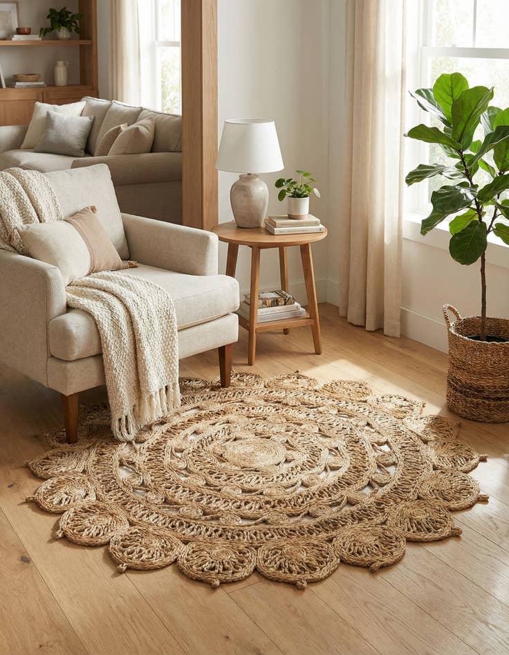 Detail image of  4' 1 x 4' 1  Hand Braided Jute Round Rug