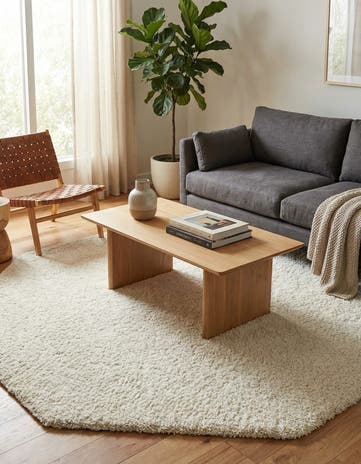 Snow White Solid Shag Octagon Rug