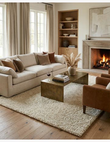 Moroccan Ivory Hand Woven Haka Deluxe Shag Rug